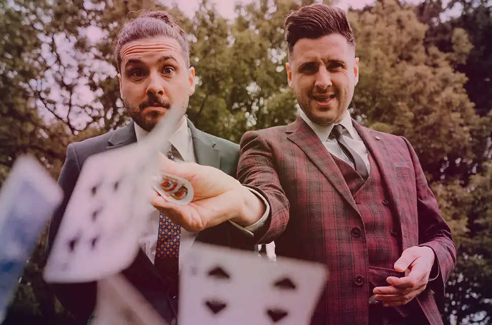 Kane amd Abel are the comedy magic duo for you. They are in London. With 15-years' experience performing all over the world at music and arts festivals.